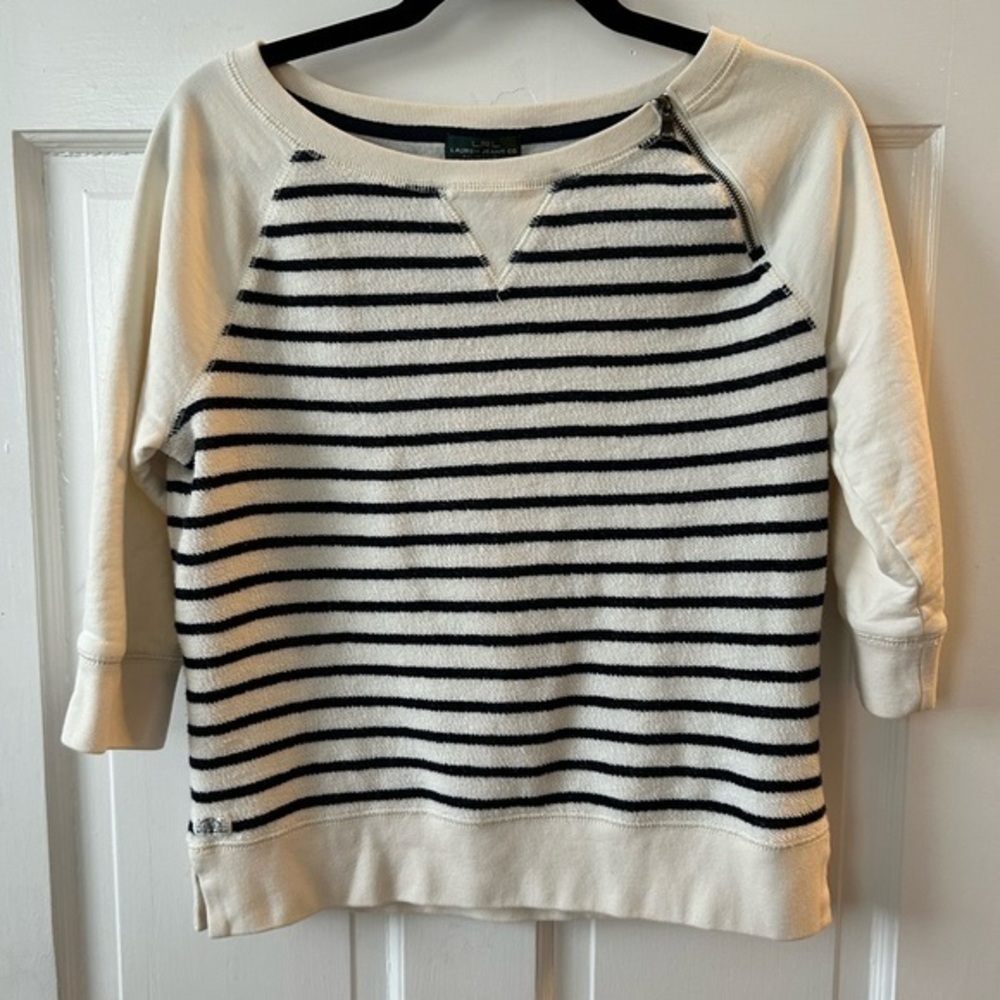 Ralph Lauren Double L Knit Striped 3/4 Sleeves | Sz S | Designer Black White